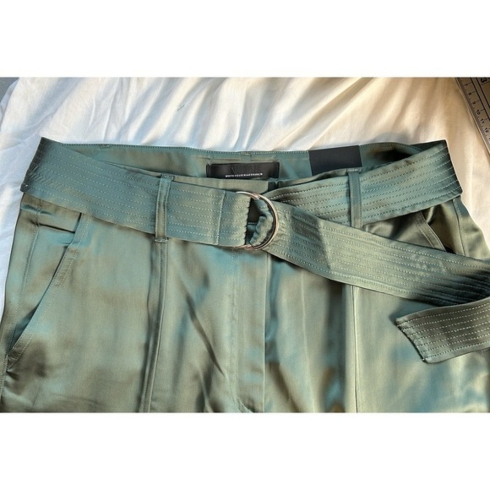 White House Black Market Woman's Green Dress Pants w Belt Size 12R #1434 - Picture 11 of 16